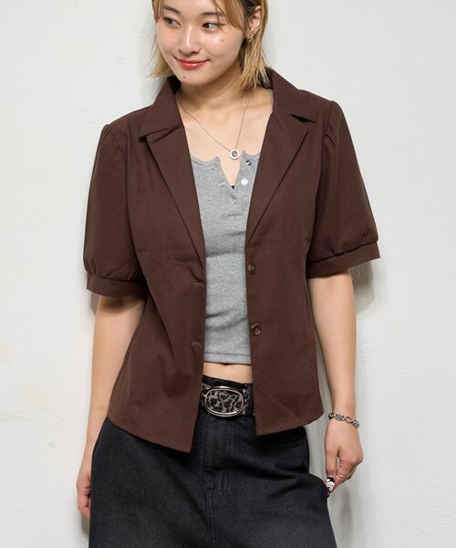 WHO'S WHO gallery（フーズフーギャラリー）の「【AW先行発売】リネンライク パフスリシャツジャケット（テーラードジャケット・レディース・ダークブラウン/ネイビー/ブラック・FREE）」の10枚目の写真