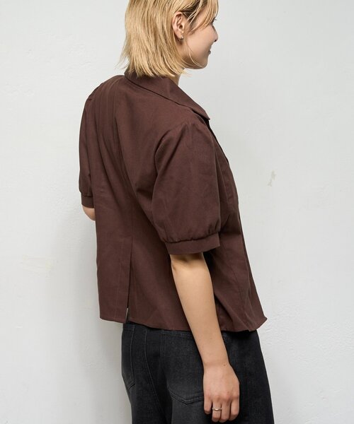 WHO'S WHO gallery（フーズフーギャラリー）の「【AW先行発売】リネンライク パフスリシャツジャケット（テーラードジャケット・レディース・ダークブラウン/ネイビー/ブラック・FREE）」の13枚目の写真