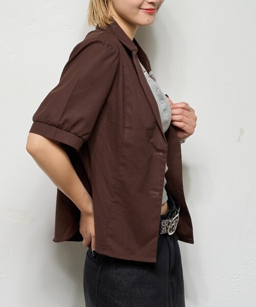 WHO'S WHO gallery（フーズフーギャラリー）の「【AW先行発売】リネンライク パフスリシャツジャケット（テーラードジャケット・レディース・ダークブラウン/ネイビー/ブラック・FREE）」の14枚目の写真