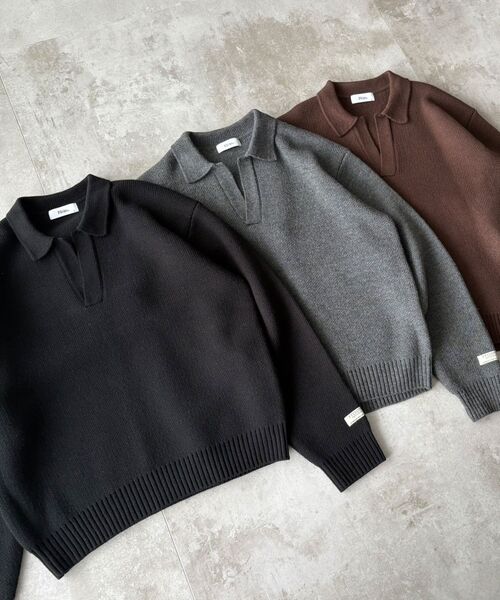 FFEIN（フェイン）の「【FFEIN（フェイン）】ネーム付きスキッパーニット / ニット セーター ポロカラー シンプル 無地 ワンポイント（ニット/セーター・メンズ・ブラック/ブラウン/グレー・SMALL/MEDIUM/LARGE）」の18枚目の写真