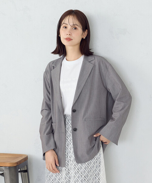 COMME CA ISM（コムサイズム）の「オーバーサイズ　リラックス　ジャケット（テーラードジャケット・レディース・グレー/ネイビー・LARGE/MEDIUM）」の2枚目の写真