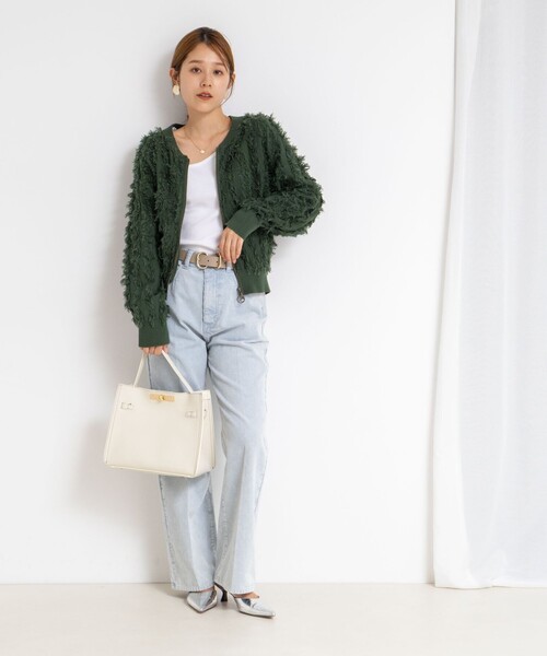 Rie Miller(リエミラー)の「《手洗い可能》カットジャガードジップアップカーディガン(カーディガン/ボレロ・レディース・キャメル/ダークグリーン/ブラック・38)」の13枚目の写真