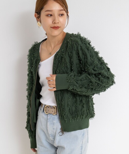 Rie Miller(リエミラー)の「《手洗い可能》カットジャガードジップアップカーディガン(カーディガン/ボレロ・レディース・キャメル/ダークグリーン/ブラック・38)」の16枚目の写真