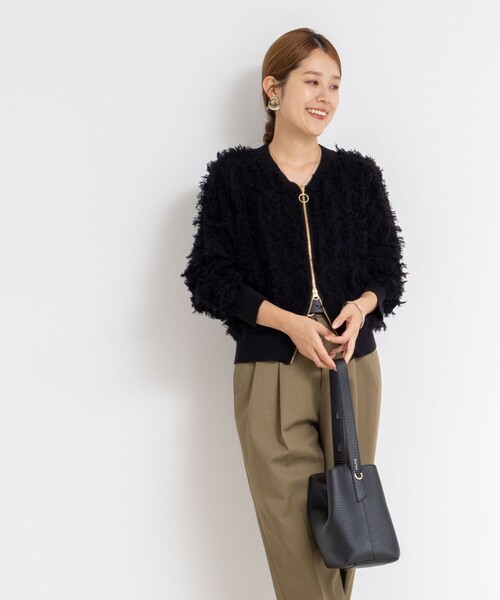 手洗い可能》カットジャガードジップアップカーディガン（カーディガン