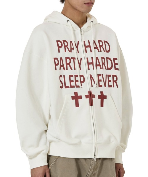 OY(オーワイ)の「『OY/オーワイ』PRAY HARD HOODIE ZIP UP/プレイハードジップアップパーカー(パーカー・レディース・ホワイト/ブラック・M/L)」の7枚目の写真