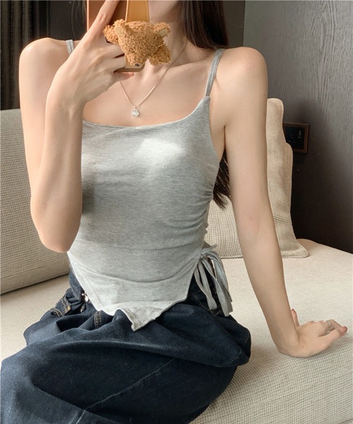 Lace Ladies(レースレディース)の「サイド リボン イレギュラー ヘム カップ付き キャミソール(キャミソール・レディース・アイボリー/モカ/グレー・FREE)」の12枚目の写真