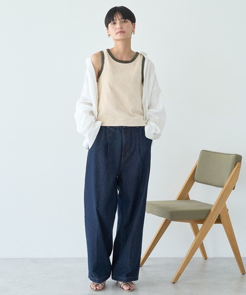 AMERICAN HOLIC（アメリカンホリック）の「タックワイドデニム（デニムパンツ・レディース・ブラック/ワンウォッシュ・S/L/M）」の10枚目の写真