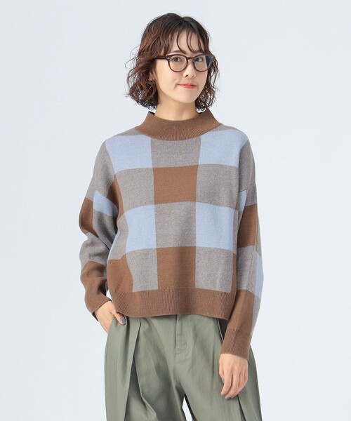 BEAMS HEART(ビームスハート)の「ジャカード チェック柄 ニット(ニット/セーター・レディース・ネイビー/イエロー系その他5/ブラウン・FREE)」の2枚目の写真