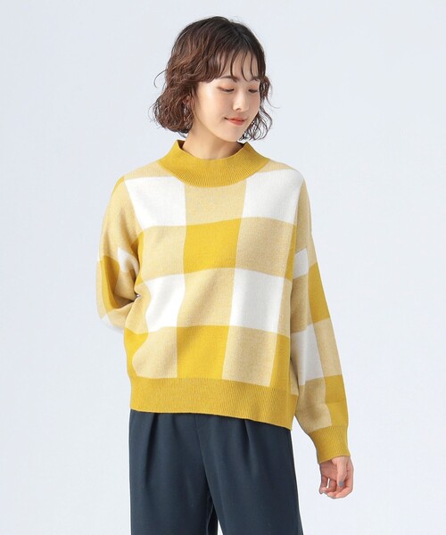 BEAMS HEART(ビームスハート)の「ジャカード チェック柄 ニット(ニット/セーター・レディース・ネイビー/イエロー系その他5/ブラウン・FREE)」の3枚目の写真
