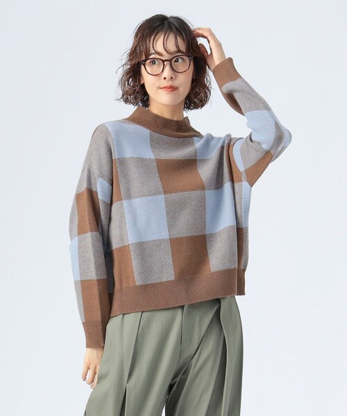 BEAMS HEART(ビームスハート)の「ジャカード チェック柄 ニット(ニット/セーター・レディース・ネイビー/イエロー系その他5/ブラウン・FREE)」の10枚目の写真