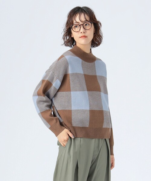 BEAMS HEART(ビームスハート)の「ジャカード チェック柄 ニット(ニット/セーター・レディース・ネイビー/イエロー系その他5/ブラウン・FREE)」の11枚目の写真