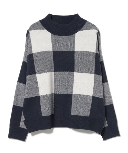 BEAMS HEART(ビームスハート)の「ジャカード チェック柄 ニット(ニット/セーター・レディース・ネイビー/イエロー系その他5/ブラウン・FREE)」の4枚目の写真