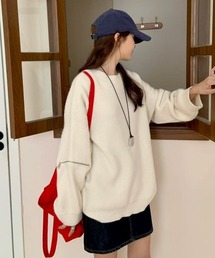 サイドジップデザイン クルーネックニット