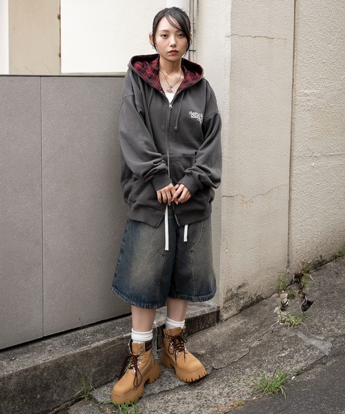WEGO(ウィゴー)の「WEGO/チェックZIPパーカー(パーカー・メンズ・杢グレー/スミクロ・MEDIUM/LARGE)」の10枚目の写真