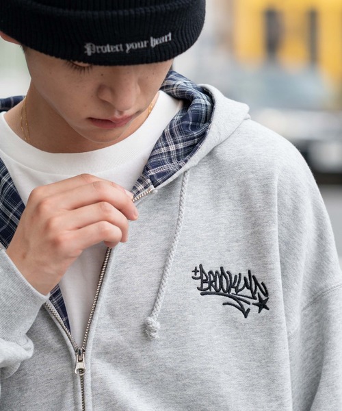 WEGO(ウィゴー)の「WEGO/チェックZIPパーカー(パーカー・メンズ・杢グレー/スミクロ・MEDIUM/LARGE)」の13枚目の写真