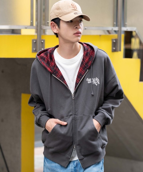 WEGO(ウィゴー)の「WEGO/チェックZIPパーカー(パーカー・メンズ・杢グレー/スミクロ・MEDIUM/LARGE)」の20枚目の写真