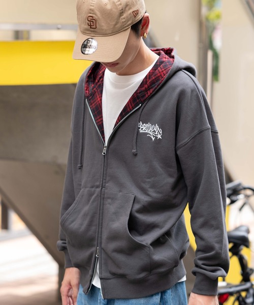 WEGO(ウィゴー)の「WEGO/チェックZIPパーカー(パーカー・メンズ・杢グレー/スミクロ・MEDIUM/LARGE)」の22枚目の写真