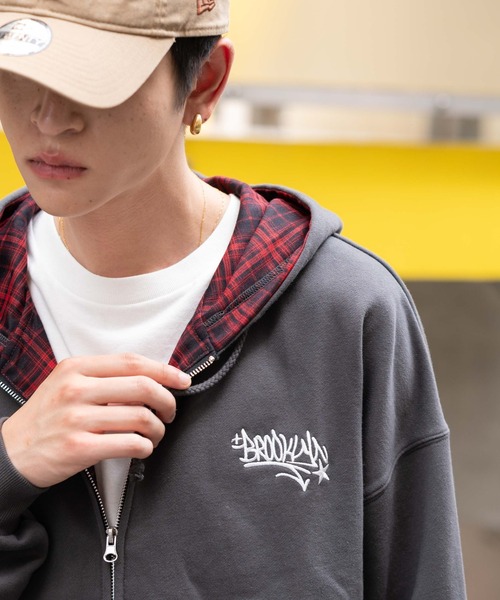WEGO(ウィゴー)の「WEGO/チェックZIPパーカー(パーカー・メンズ・杢グレー/スミクロ・MEDIUM/LARGE)」の18枚目の写真