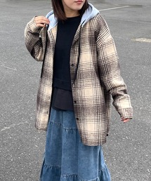フードチェックシャツ