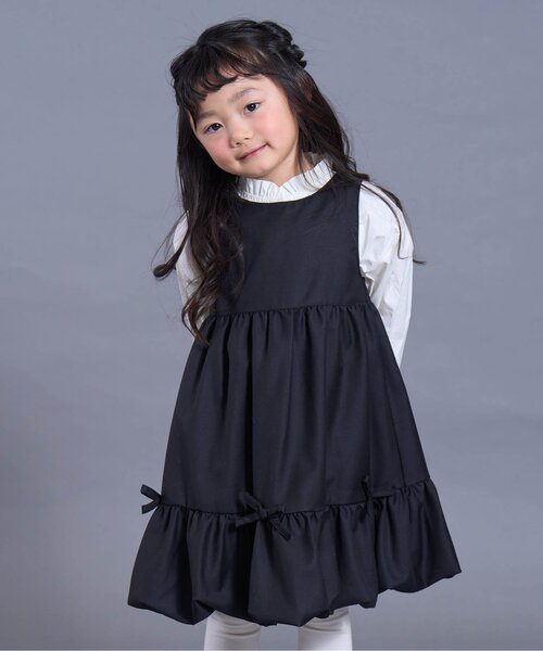 Seraph（セラフ）の「【ジュニア対応】リボン付きバルーンジャンスカ（ジャンパースカート・キッズ・ブラック/ピンク・80/90/100/110/120/130/140）」の2枚目の写真