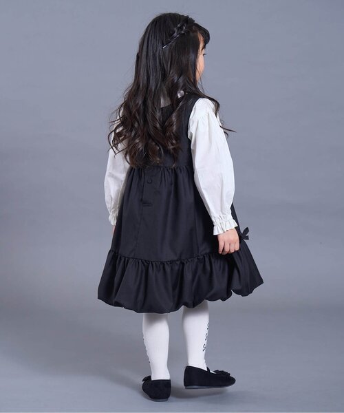 Seraph（セラフ）の「【ジュニア対応】リボン付きバルーンジャンスカ（ジャンパースカート・キッズ・ブラック/ピンク・80/90/100/110/120/130/140）」の6枚目の写真