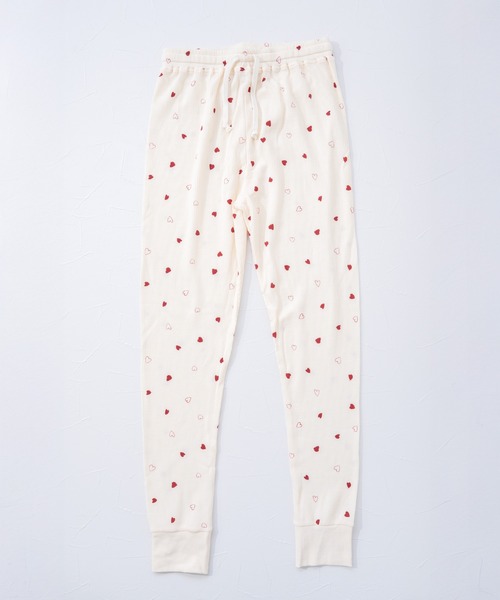 FRUIT OF THE LOOM（フルーツオブザルーム）の「ハート２ワッフルルーム長袖上下 / 長袖上下２点セット / ブランドロゴ総柄 / ワンマイルウェア（その他ルームウェア・レディース・ネイビー/レッド・M）」の4枚目の写真