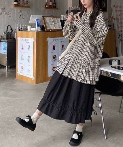 セール】【秋冬新作】裾ドロストティアードロングスカート（スカート