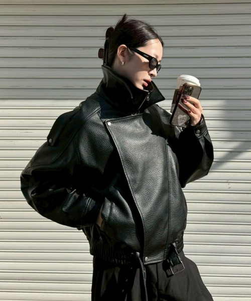 Chikashitsu +】high neck coating bomber jacket / 【チカシツプラス