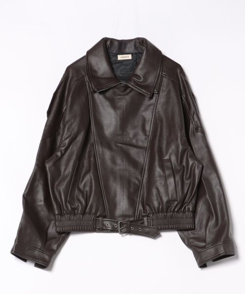 Chikashitsu +(チカシツプラス)の「【Chikashitsu +】high neck non-leather bomber jacket / 【チカシツプラス】ハイネックコーティングボンバージャケット(ブルゾン・メンズ・ブラウン/ブラック・ONE SIZE)」の9枚目の写真