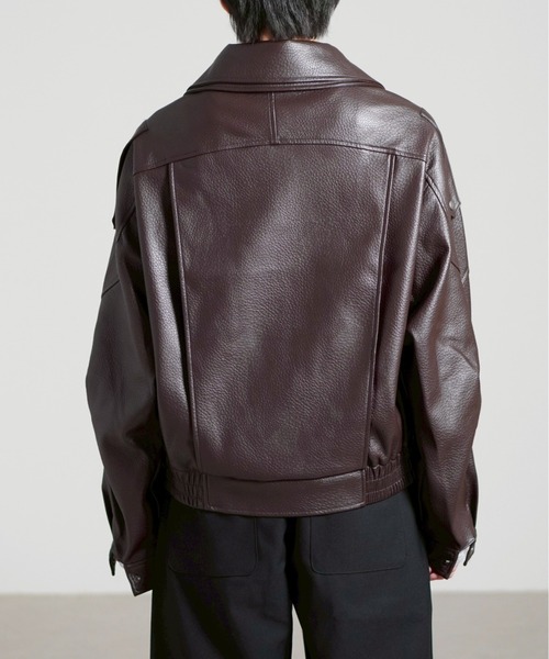Chikashitsu +(チカシツプラス)の「【Chikashitsu +】high neck non-leather bomber jacket / 【チカシツプラス】ハイネックコーティングボンバージャケット(ブルゾン・メンズ・ブラウン/ブラック・ONE SIZE)」の19枚目の写真