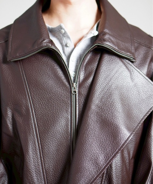 Chikashitsu +(チカシツプラス)の「【Chikashitsu +】high neck non-leather bomber jacket / 【チカシツプラス】ハイネックコーティングボンバージャケット(ブルゾン・メンズ・ブラウン/ブラック・ONE SIZE)」の15枚目の写真