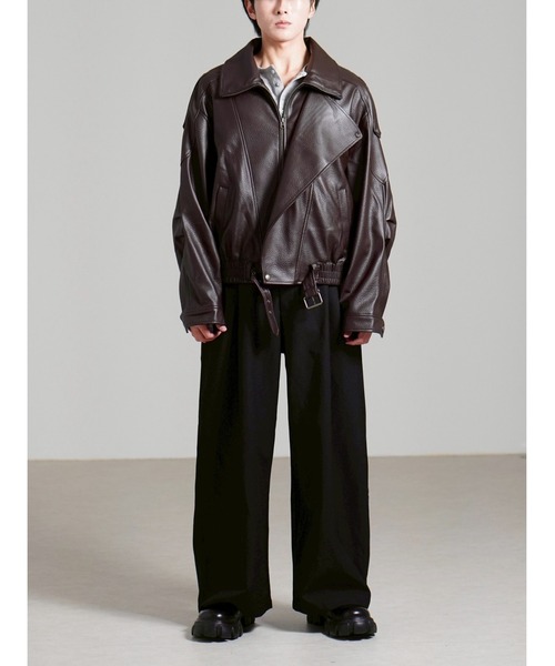 Chikashitsu +(チカシツプラス)の「【Chikashitsu +】high neck non-leather bomber jacket / 【チカシツプラス】ハイネックコーティングボンバージャケット(ブルゾン・メンズ・ブラウン/ブラック・ONE SIZE)」の18枚目の写真
