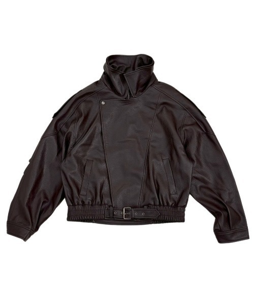 Chikashitsu +(チカシツプラス)の「【Chikashitsu +】high neck non-leather bomber jacket / 【チカシツプラス】ハイネックコーティングボンバージャケット(ブルゾン・メンズ・ブラウン/ブラック・ONE SIZE)」の12枚目の写真