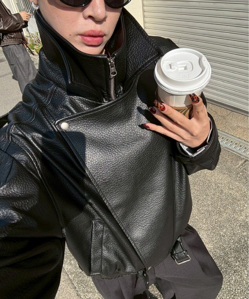 Chikashitsu +】high neck coating bomber jacket / 【チカシツプラス