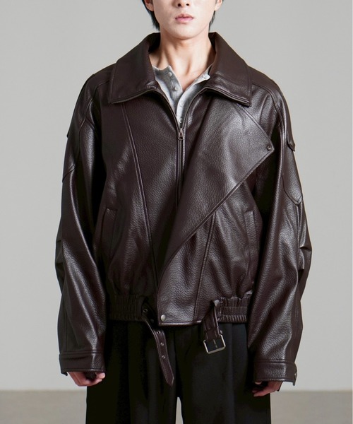 Chikashitsu +(チカシツプラス)の「【Chikashitsu +】high neck non-leather bomber jacket / 【チカシツプラス】ハイネックコーティングボンバージャケット(ブルゾン・メンズ・ブラウン/ブラック・ONE SIZE)」の21枚目の写真