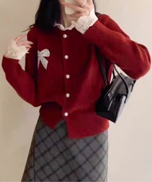 カーディガン/ボレロ（レッド/赤色系・レース）ファッション通販