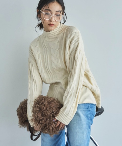 セール】ケーブルハイネックニットプルオーバー（ニット/セーター