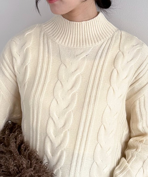 セール】ケーブルハイネックニットプルオーバー（ニット/セーター