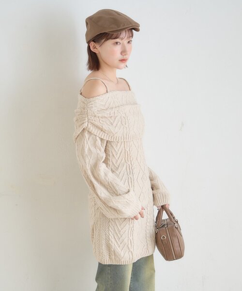 mline（エムライン）の「[mline]オフショル ケーブルニットワンピース（ワンピース・レディース・チャコールグレー/ベージュ/ブルー・FREE）」の13枚目の写真