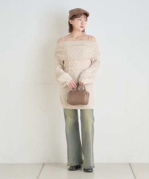 mline（エムライン）の「[mline]オフショル ケーブルニットワンピース（ワンピース・レディース・チャコールグレー/ベージュ/ブルー・FREE）」の15枚目の写真