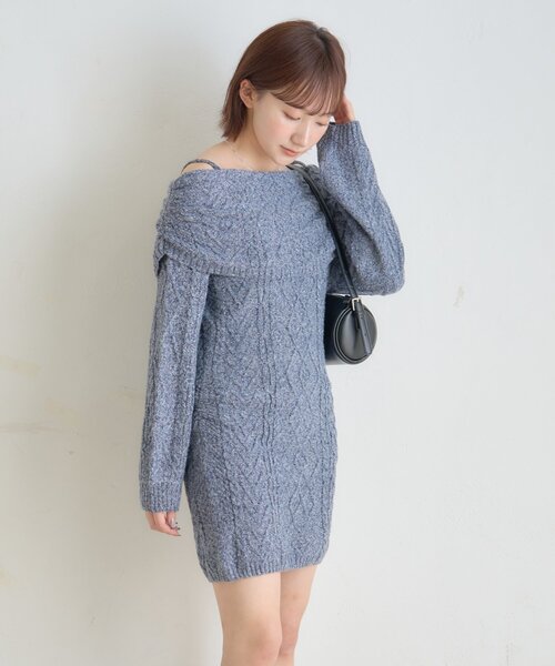 mline（エムライン）の「[mline]オフショル ケーブルニットワンピース（ワンピース・レディース・チャコールグレー/ベージュ/ブルー・FREE）」の19枚目の写真