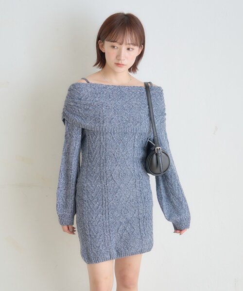 mline（エムライン）の「[mline]オフショル ケーブルニットワンピース（ワンピース・レディース・チャコールグレー/ベージュ/ブルー・FREE）」の21枚目の写真