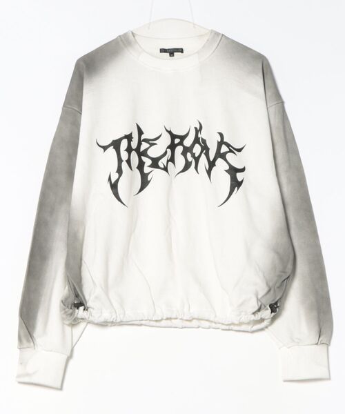 Revo.（レボ）の「グランジ加工 トライバルロゴプリント 裏毛 ドローコード 短丈 ワイド スウェット プルオーバー（スウェット・メンズ・ブラウン/チャコール/オフホワイト/スモークピンク・M/L）」の9枚目の写真