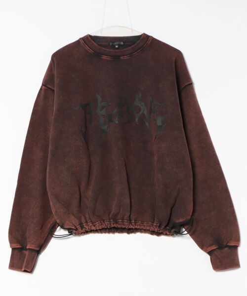 Revo.（レボ）の「グランジ加工 トライバルロゴプリント 裏毛 ドローコード 短丈 ワイド スウェット プルオーバー（スウェット・メンズ・ブラウン/チャコール/オフホワイト/スモークピンク・M/L）」の11枚目の写真