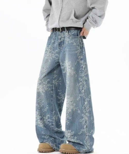 セール】フラワー刺繍ワイドデニムパンツ（デニムパンツ）｜FreeZone