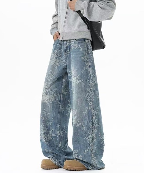 セール】フラワー刺繍ワイドデニムパンツ（デニムパンツ）｜FreeZone