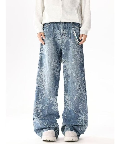 セール】フラワー刺繍ワイドデニムパンツ（デニムパンツ）｜FreeZone