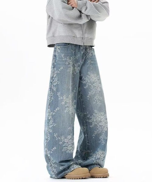 FreeZone(フリーゾーン)の「フラワー刺繍ワイドデニムパンツ(デニムパンツ・メンズ・ブルー・S/M/L)」の4枚目の写真