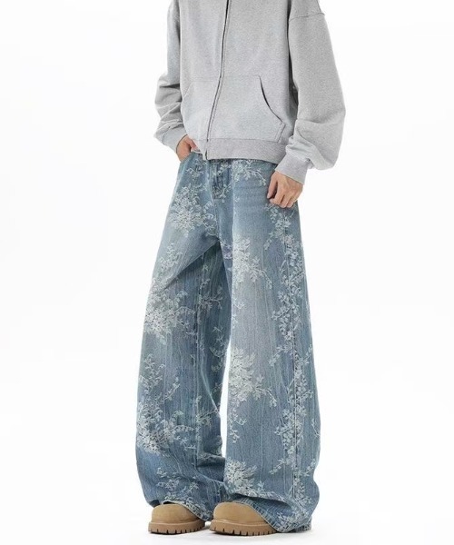 FreeZone(フリーゾーン)の「フラワー刺繍ワイドデニムパンツ(デニムパンツ・メンズ・ブルー・S/M/L)」の5枚目の写真