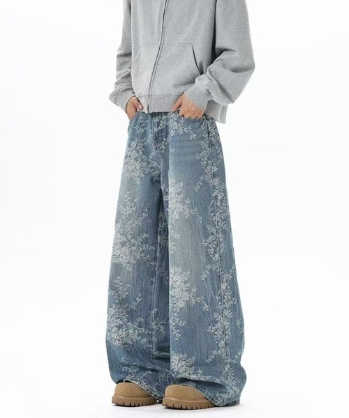 FreeZone(フリーゾーン)の「フラワー刺繍ワイドデニムパンツ(デニムパンツ・メンズ・ブルー・S/M/L)」の6枚目の写真